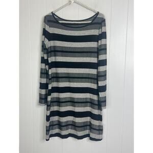 Three Dot Striped Black/Gray/Silver Shift Dress Size Medium